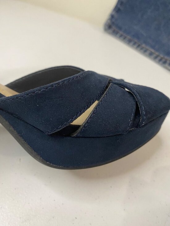 PoP Navy Blue Heels Sandals Womens 6.5 M Block Heel Strappy, Dress Shoes - Picture 10 of 16